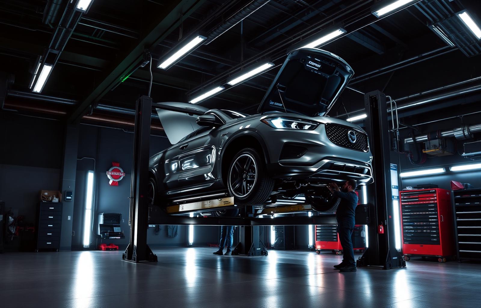 Vehicle on a lift in the ADW fitment workshop